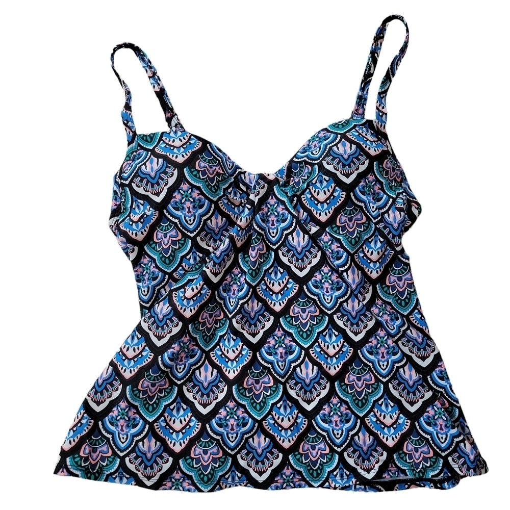 Island Escape NWT Flowy Scorpio Blue Multicolor Print Tankini Women's Size 8 - Picture 3 of 15